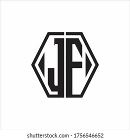 JF Logo monogram with hexagon line rounded design template on white background