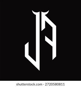 JF Logo monogram with horn shape isolated black and white design template on black background