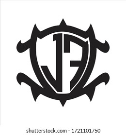 Monograma de logotipo JF aislado con plantilla de diseño de forma de escudo de marco