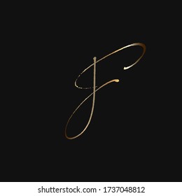 JF monogram logo.Typographic icon with calligraphic script letter j and letter f. Lettering icon. Alphabet initials isolated on dark background.Signature style elegant sign metallic gold characters.