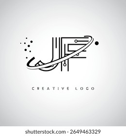 JF Orbit Monogram Logo - Futuristic Minimal Letter mark with Circular Line Art, Tech-Inspired Dots and Space Motion Concept for Modern Branding Identity (Logotipo de Monograma de Órbita JF - Marca de Letra Mínima Futurista com Linha de Arte Circular, Pontos Inspirados na Tecnologia e Conceito de Movimento Espacial para Identidade de Marca Moderna)