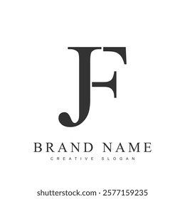 JF trendy logotype template. Initial letter j and f classic font style. Creative logo for company name or identity. Vector illustration.