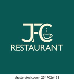 El logotipo del restaurante JFC combina letras atrevidas y modernas con un elegante icono de pollo, que refleja calidad y frescura. Los colores rojo, amarillo y blanco evocan energía y calor.