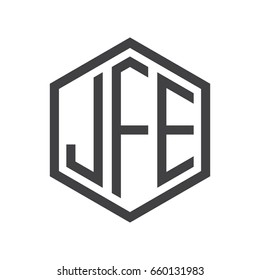 JFE three-letter initials hexagon logo black