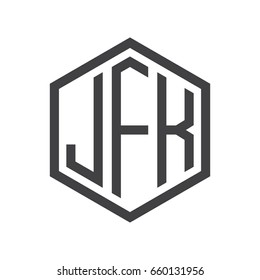 JFK three-letter initials hexagon logo black