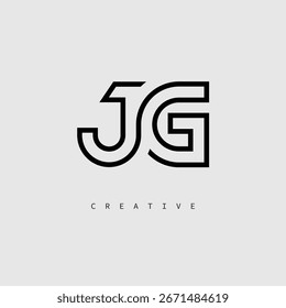 JG Creative Letter Logo - Monograma de linha mínima em contorno preto para design de identidade de marca moderno.