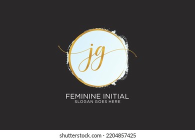 Logo de escritura a mano JG con la firma de vector de plantilla de círculo, boda, moda, floral y botánica con plantilla creativa.