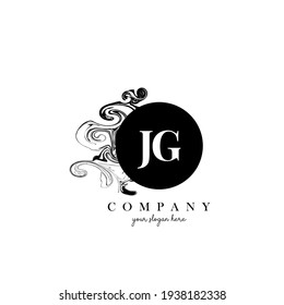 Diseño del logotipo de la carta inicial JG con un vector de textura de flujo de tinta en la nube.
