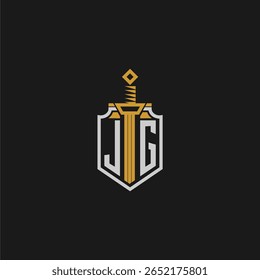 Monograma inicial JG para imagem em estilo escudo e espada