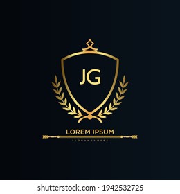 JG Letter Initial with Royal Template.elegant with crown logo vector, Creative Lettering Logo Vector Illustration.