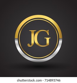 JG Letter logo in a circle, gold and silver colored. Vector design template elements for your business or company identity.