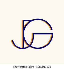 JG monogram logo.Typographic sign with uppercase letter J and letter G.Geometric, modern style icon with intertwined lines isolated on light background.