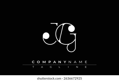 JG Typography Logo Design. Stylish monogram design depiction featuring the letters J and G combined in an artistic signature style, delivering a unique and creative visual representation.