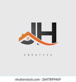 JH House Letter Logo – Creative Real Estate Monogram with Roof Shape and Home Icon for Property, Architecture and Modern Branding Identity