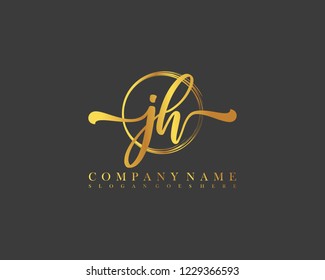 JH initial handwriting logo circle template vector