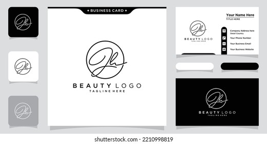 JH Initial handwriting logo vector with business card design