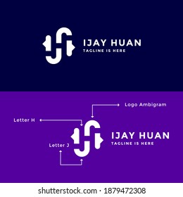JH initial letter ambigram logo. The JH logo design is luxurious, simple, stylish and elegant. Vector illustration template.