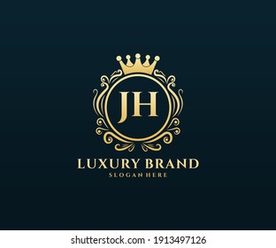 JH Letra inicial Oro caligrafía caligráfica femenina floral mano trenzada heráldica monograma antiguo estilo vintage diseño logotipo de lujo estilo antiguo.