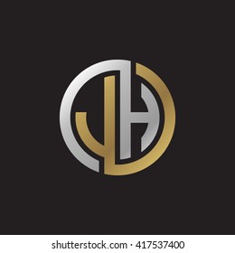 JH initial letters looping linked circle elegant logo golden silver black background