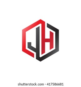 JH initial letters looping linked hexagon logo red black