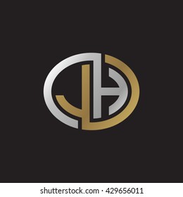 JH initial letters looping linked ellipse elegant logo golden silver black background