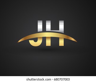 JH initial logo company name colored gold and silver swoosh design. vector logo for business and company identity.
