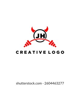 JH initial monogram for fitnes or gym logo with devil style design