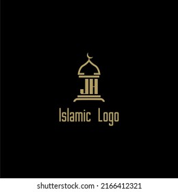 JH initial monogram for islamic logo with mosque icon design