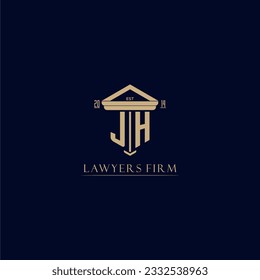 Logotipo inicial de la firma de abogados monograma JH con diseño de hitos