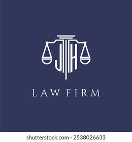 Monograma inicial de JH para el logotipo del bufete de abogados con la Imagen del Vector de las escalas