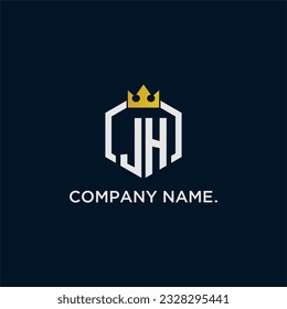 JH initial monogram logo design for hexagon style  crown elegant image