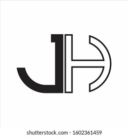 JH Letter logo monogram with oval shape negative space design template white background
