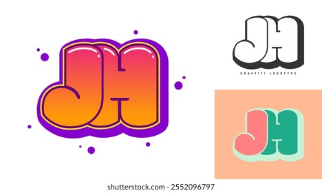 Diseño del logotipo de JH para el festival o el partido. Letra inicial j y h en estilo graffiti. Nombre moderno creativo de la compañía de la tipografía de la fuente. Logotipo o identidad de moda para niños. Ilustración vectorial.