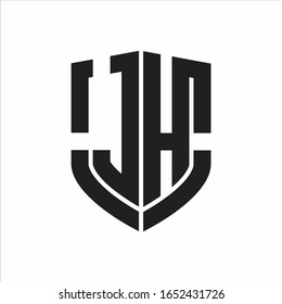 Monograma del logotipo JH con diseño de forma de escudo de emblema aislado sobre fondo blanco