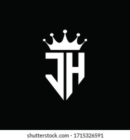 Estilo de emblema monogramo del logotipo JH con plantilla de diseño de formas de la corona