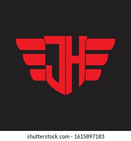 JH Logo monogram with emblem and wings element design template on red colors
