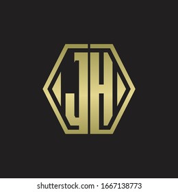 JH Logo monogram with hexagon line rounded design template with gold colors