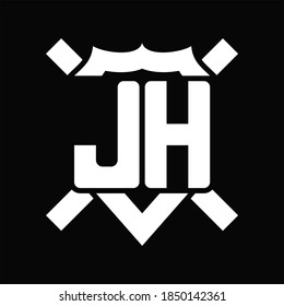 JH Logo monogram isolated on shield shape with rounded line on black background