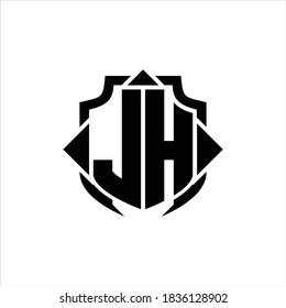 JH Logo monogram with shield line and 3 arrows shape design template on white background