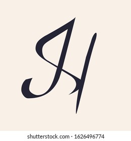 JH monogram logo.Calligraphic style typographic icon.Overlap script lettering sign.Signature alphabet initials isolated on light background.Hand written letter j and letter h.Modern characters shape.