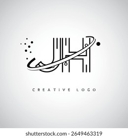JH Orbit Monogram Logo - Futuristic Minimal Letter mark with Circular Line Art, Tech-Inspired Dots and Space Motion Concept for Modern Branding Identity (Logotipo de Monograma de Órbita JH - Marca de Letra Mínima Futurista com Linha de Arte Circular, Pontos Inspirados na Tecnologia e Conceito de Movimento Espacial para Identidade de Marca Moderna)