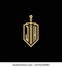 JH vintage shield and sword initial logo in high quality professional design that will print well across any print media