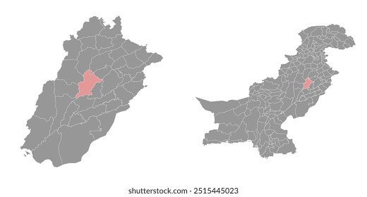 Mapa do distrito de Jhang, divisão administrativa do Paquistão. Ilustração vetorial.