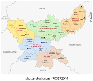 Jharkhand administrative and political map, India