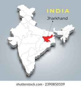 Jharkhand map location in Indian 3d isometric map. Jharkhand map vector illustration