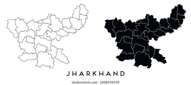 Mapa de Jharkhand de regiões distritos vetor preto em branco e contorno