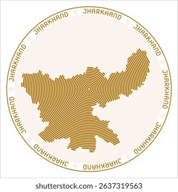 Jharkhand round logo design. State shape build of rings. Jharkhand text around the state. Vector Illustration.