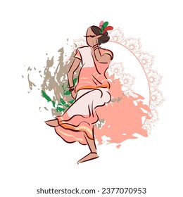 Jharkhand state India ethnic indian woman girl dance traditional sketch isolated decorative 