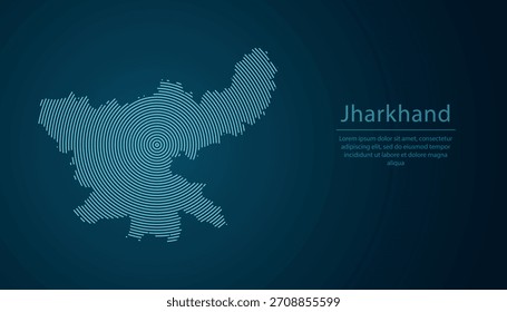 Jharkhand, estado da Índia, mapa preenchido com círculos concêntricos no fundo do gradiente escuro