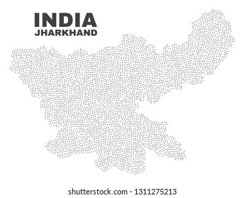 Jharkhand State map designed with little points. Vector abstraction in black color is isolated on a white background. Random little points are organized into Jharkhand State map.